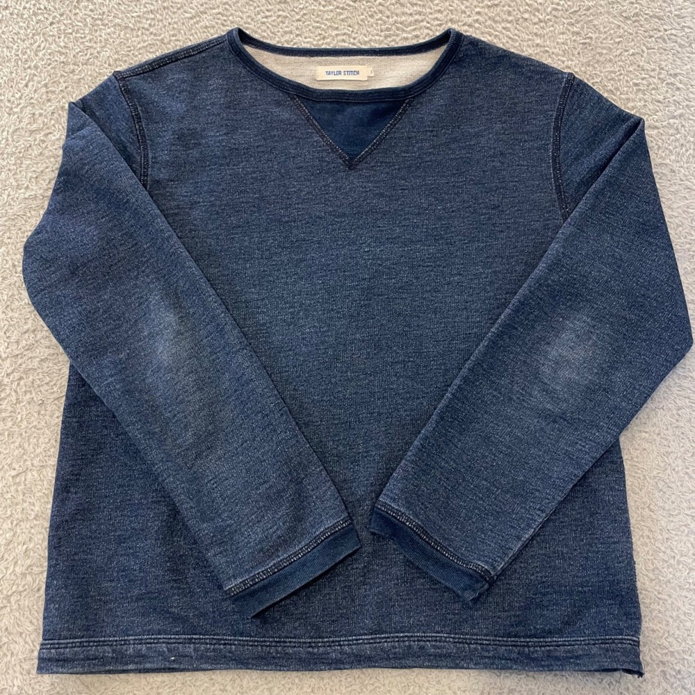 Taylor Stitch Indigo French Terry Sweatshirt Mens Small Blue Boxy Crewneck